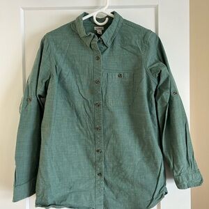 Green Long Sleeve L.L.Bean Women’s Cotton Shirt with Roll Up Sleeves